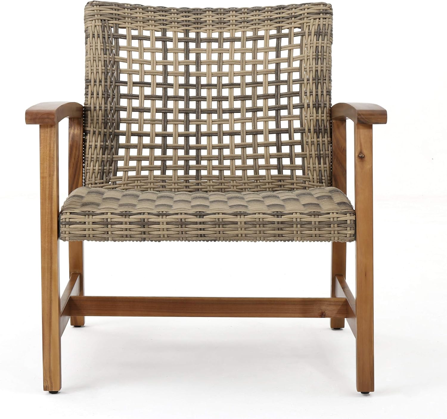 Christopher Knight Home Hampton Outdoor Mid-Century Wicker Club Chairs with Acacia Wood Frame, 2-Pcs Set, Natural Stained / Grey - Image 4