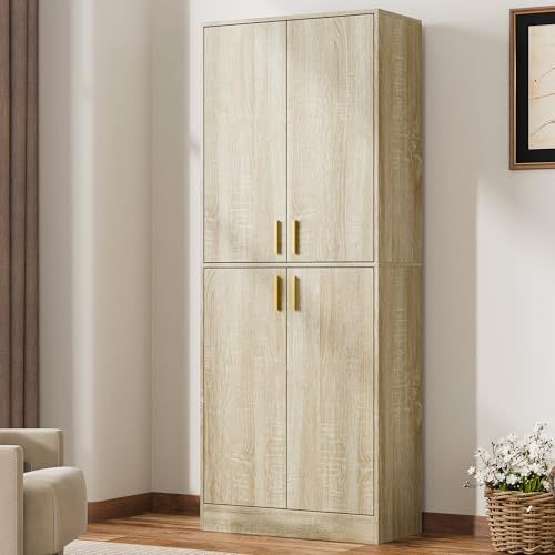 Cozy Castle Kitchen Pantry Cabinet, 71 Tall Wood Storage Cabinet with Doors and Shelves 4 Doors Freestanding Cupboard Utility Hutch for Dining Room Living Room Bathroom Furniture, Gray - Image 9