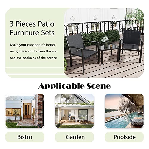Greesum 4 Pieces Patio Furniture Set, Outdoor Conversation Sets for Patio, Lawn, Garden, Poolside with A Glass Coffee Table, Black - Image 13