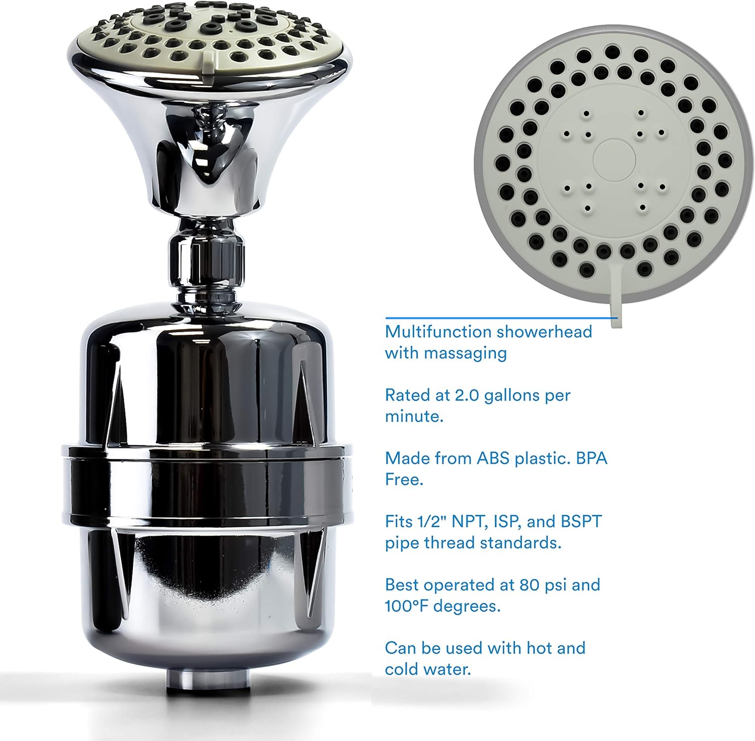 ProOne ProMax Chrome Shower Filter with 5-Function Massage Settings, Filtering, High-Pressure Shower Head to Remove Chlorine, Lead, and More - Image 2