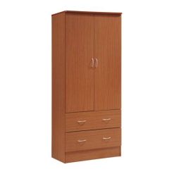Hodedah Two Door Wardrobe with Two Drawers and Hanging Rod, Cherry, Red