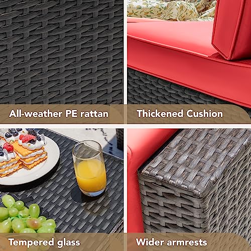 Devoko Patio Furniture Sets 6 Pieces Outdoor Sectional Rattan Sofa Manual Weaving Wicker Patio Conversation Set with Glass Table and Cushion (Beige) - Image 43