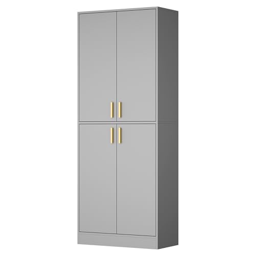 Cozy Castle Kitchen Pantry Cabinet, 71 Tall Wood Storage Cabinet with Doors and Shelves 4 Doors Freestanding Cupboard Utility Hutch for Dining Room Living Room Bathroom Furniture, Gray - Image 41
