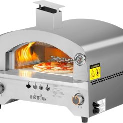 BIG HORN OUTDOORS Gas Pizza Oven, Portable Propane Pizza Oven with 13 inch Pizza Stone, Stainless Steel Pizza Maker for Outdoor Cooking