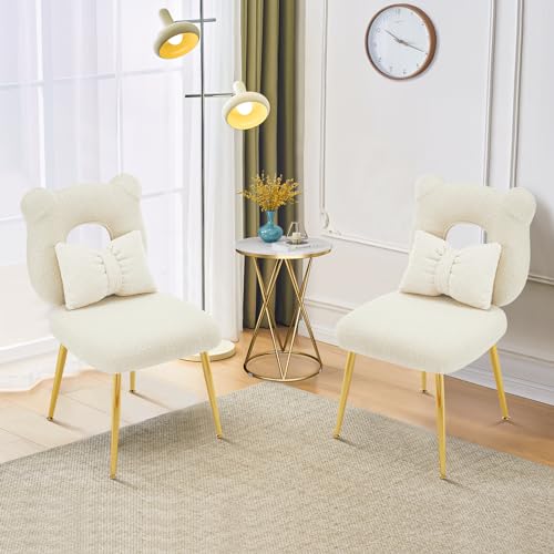 Furnimart Cute Vanity Chair, Bear Shape Makeup Chair with Backrest Pillow, Comfy Accent Chair Desk Chair Teddy fabric with Golden Metal Legs for Living Room/Dressing Room/Home Office Green - Image 5