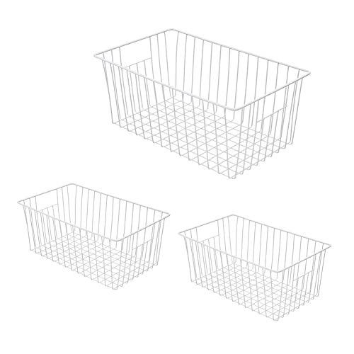 Freezer Wire Baskets, Kitchen Storage Organizer Bins for Chest and Upright Freezer, Refrigerator Dividers Containers with Handles – Pearl White (3) - Image 35