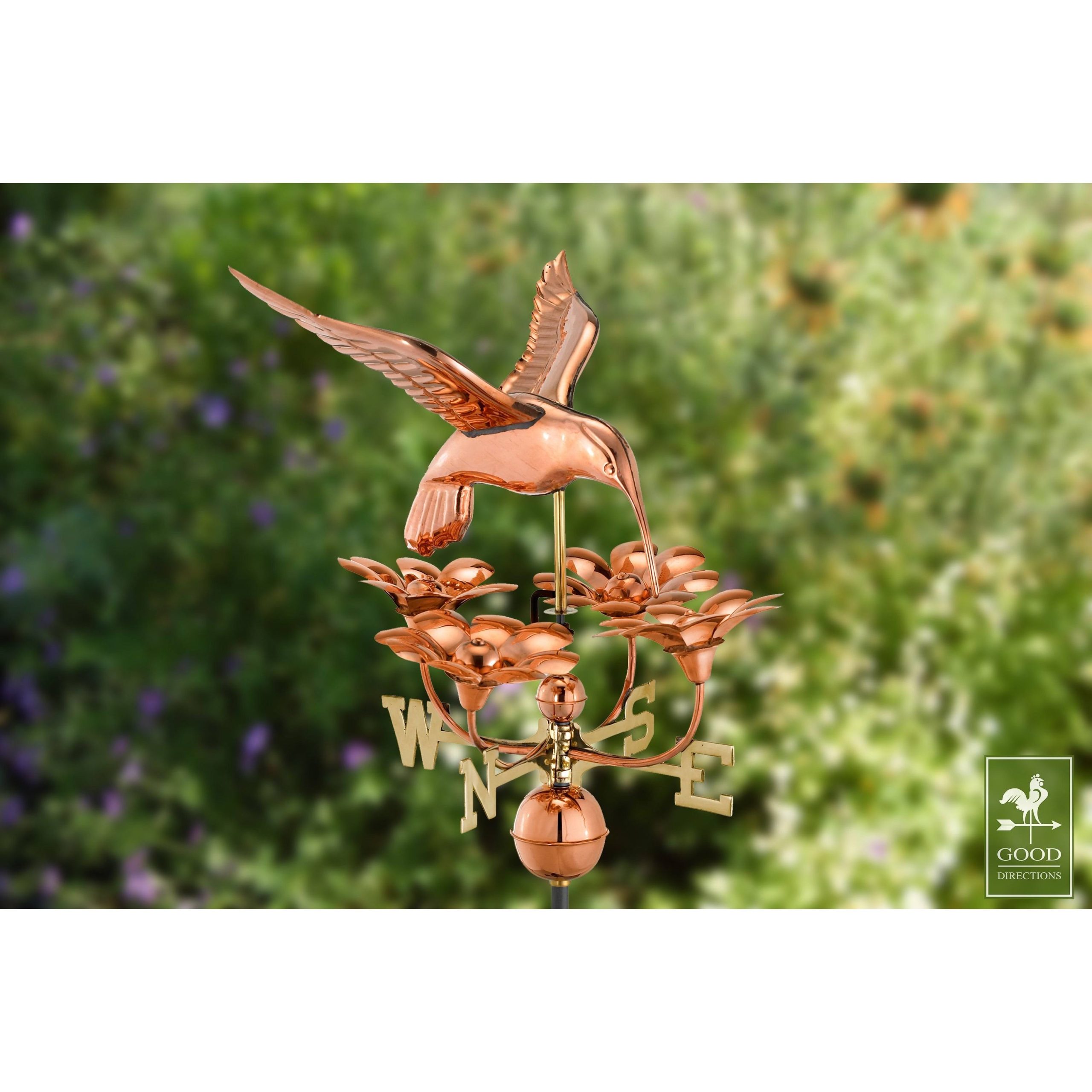 Good Directions Hummingbird with Flowers Weathervane Polished Copper - Image 3