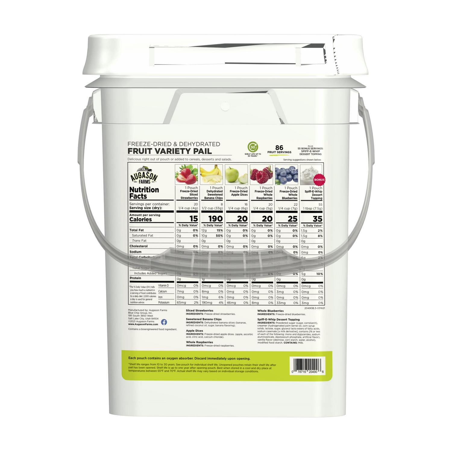 Augason Farms Freeze Dried and Dehydrated Fruit Variety Pail?? 86 Servings?? Emergency Food - Image 2