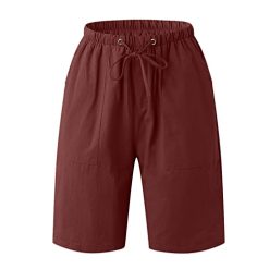 Alternative view of Men’s Linen Casual Classic Short Elastic Waist Summer Beach Lightweight Board Slim-Fit with Pockets Active Running Walk Short