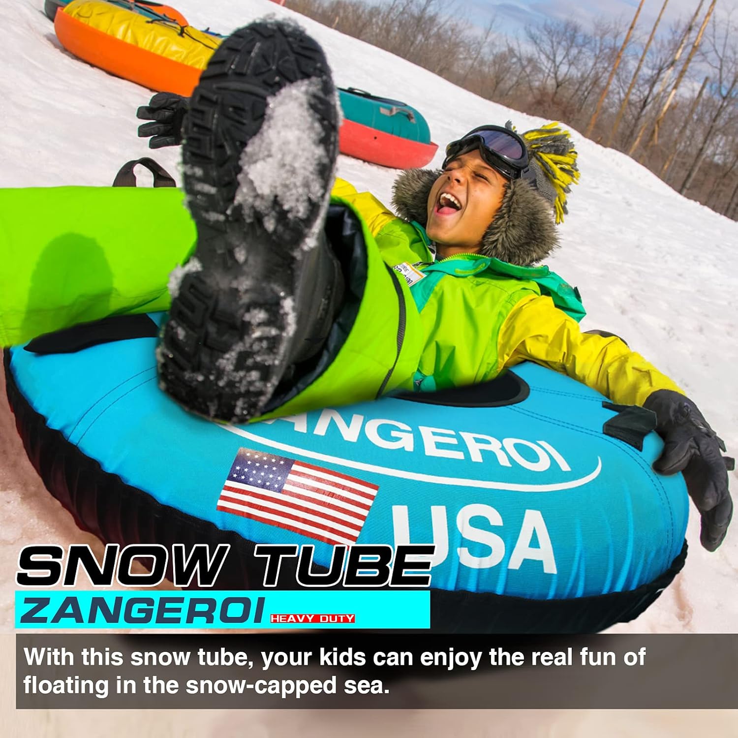 Snow Tube Snow Tubes Heavy Duty Snow Tube for Kids Adult Snow Tube 45inch, Snow Sled Sledding Tube, Inflatable Snow Tube for Kids Snow Tubes for Sledding Towable Double Rubber Snow Tube with Cover - Image 5