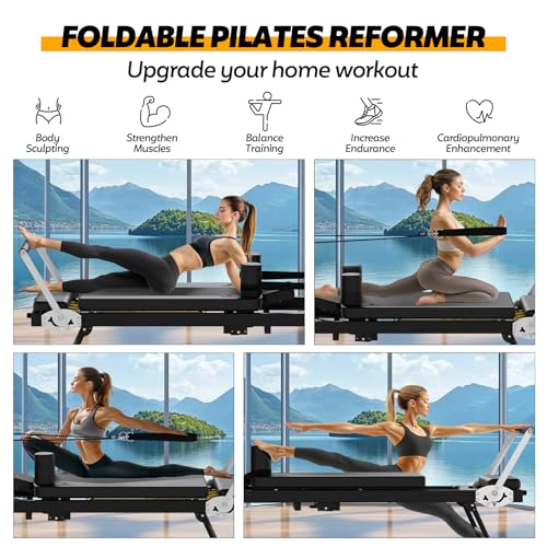 Foldable Pilates Reformer for Home Use, Portable Pilates Machine Reformer with Adjustable Resistance, Springs and Cords, Compact, Lightweight, Perfect for Home Gym, Maximum Load 400 LBS - Image 7