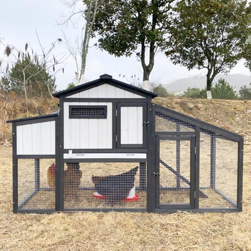 Chicken Coop and Run, Two Story Rabbit Hutch Indoor Outdoor, Wooden Hen House with Nesting Box Rabbit Cage, Ramp, Deep No Leak Pull Out Tray, for Chick, Bunny(Black) - Image 2