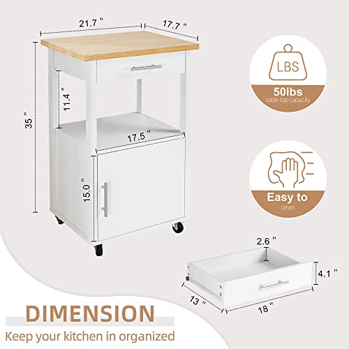 Shintenchi Kitchen Island Cart with Storage,Rolling Side Table on Wheels with Large Worktop, Cabinet,Towel Rack and Drawers for Kitchen,Dinning Room, White - Image 34