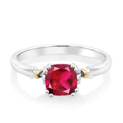 Alternative view of Gem Stone King 925 Sterling Silver and 10K Yellow Gold 6MM Cushion Cut Gemstone Birthstone Engagement Ring | Wedding Anniversary Promise Ring For Women | Available In Size 5, 6, 7, 8, 9