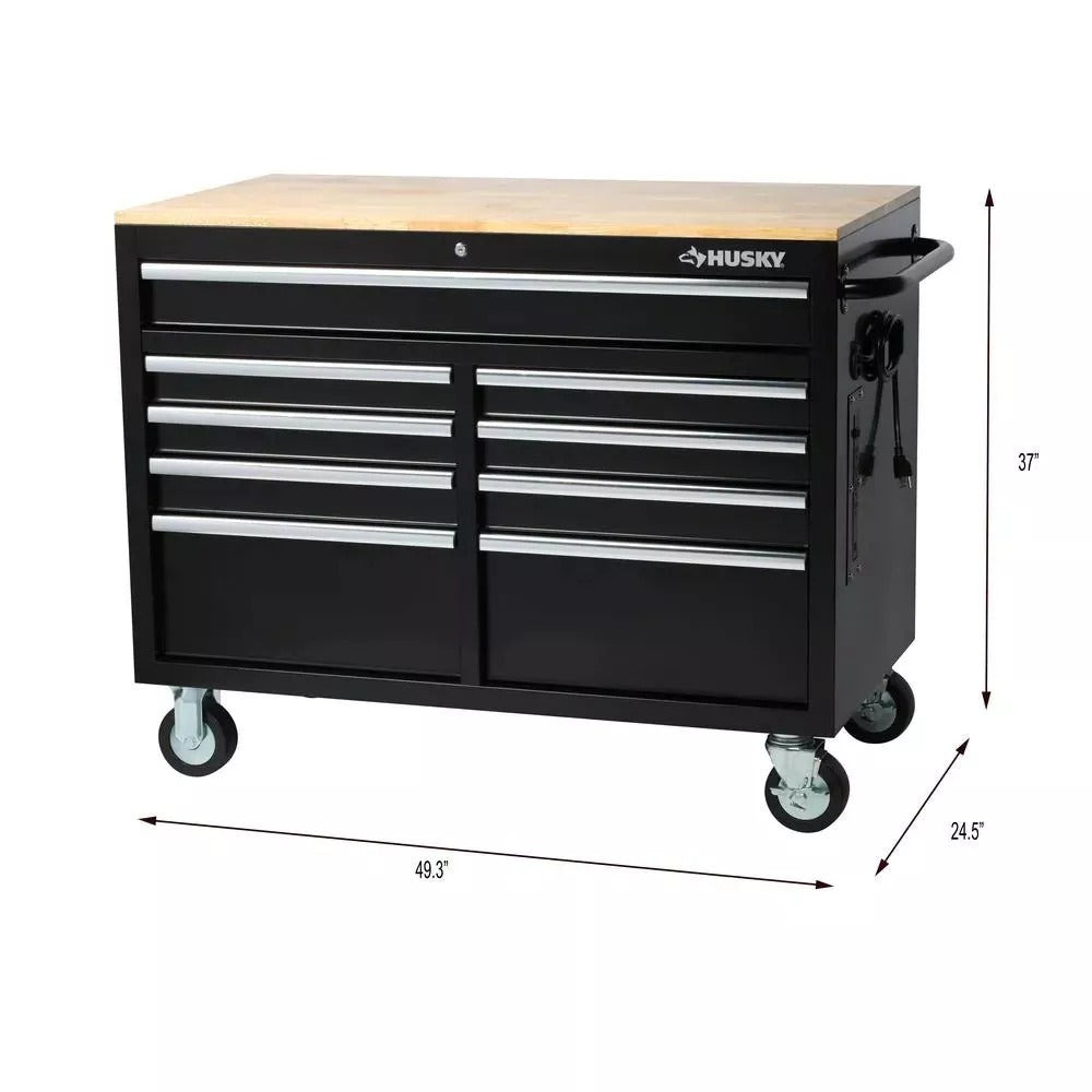 Husky 46 in. W x 24 in. D 9-Drawer Gloss Black Deep Tool Chest Mobile Workbench - Image 6