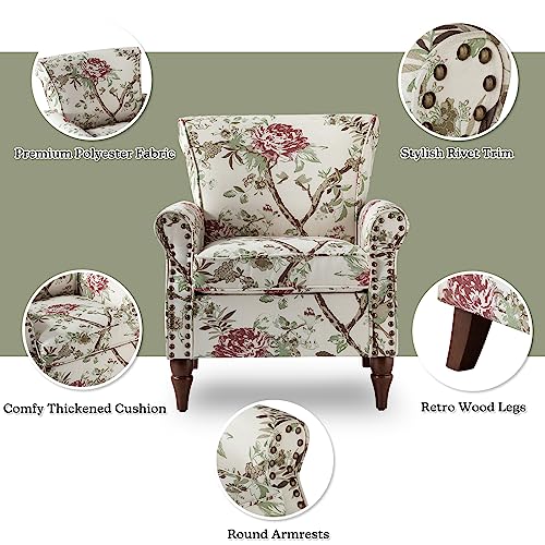 HULALA HOME Modern Wingback Accent Chair with Wood Legs & Removable Cushion, Comfy Upholstered Armchair with Nailhead Trim, Floral Pattern Single Sofa Chair for Living Room Bedroom, Blue - Image 53