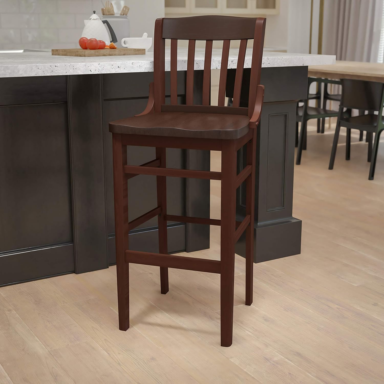 Flash Furniture HERCULES Series School House Back Walnut Wood Restaurant Barstool - Image 2