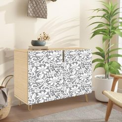Alternative view of Mid Century Sideboard Buffet Kitchen Storage Cabinet with 2 Doors Ornate Seamless Border Eastern Style Light Beige for Ornamental Cupboard Console Table Bar Cabinet for Dining Room Hallway