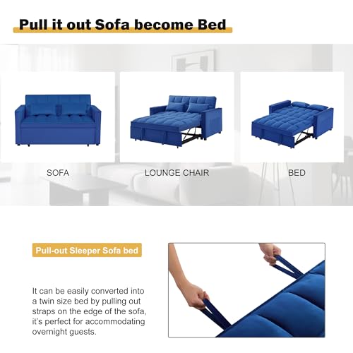 3 in 1 Sleeper Sofa Bed, Futon Sofa Bed for Living Room with Side Pocket, Black Sleepers Sofa Couch with Pullout Bed, Convertible Love Seat Sleepers Bed for Living Room, Bedroom, Small Space - Image 51