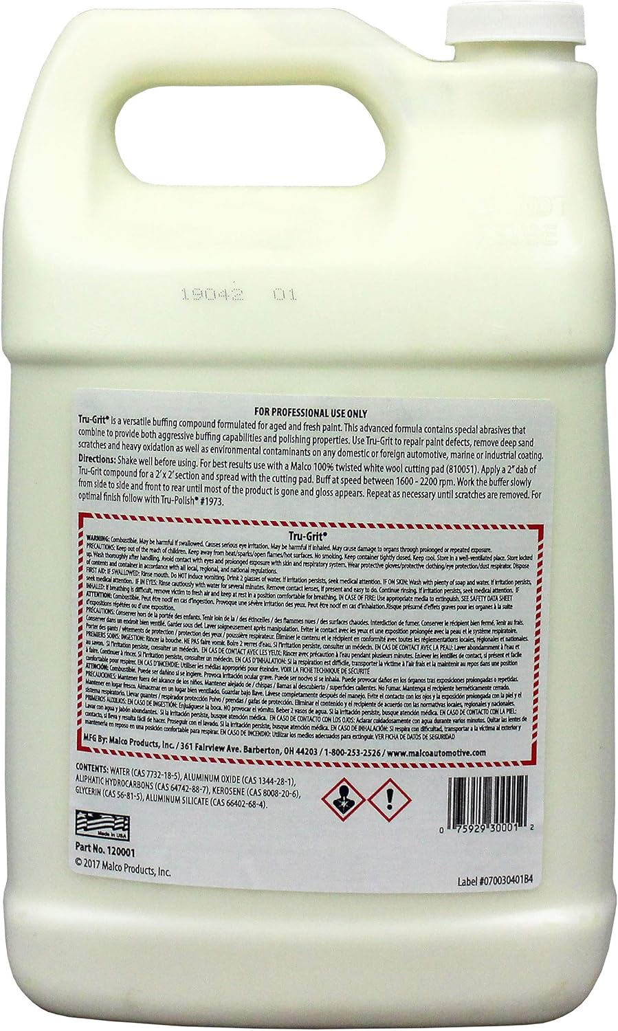 Malco Tru Grit – Heavy Duty Buffing and Polishing Compound for Cars/Automotive Paint Correction and Detailing/Removes 1000-1500 Grit Sand Scratches / 1 Gallon (120001) - Image 2