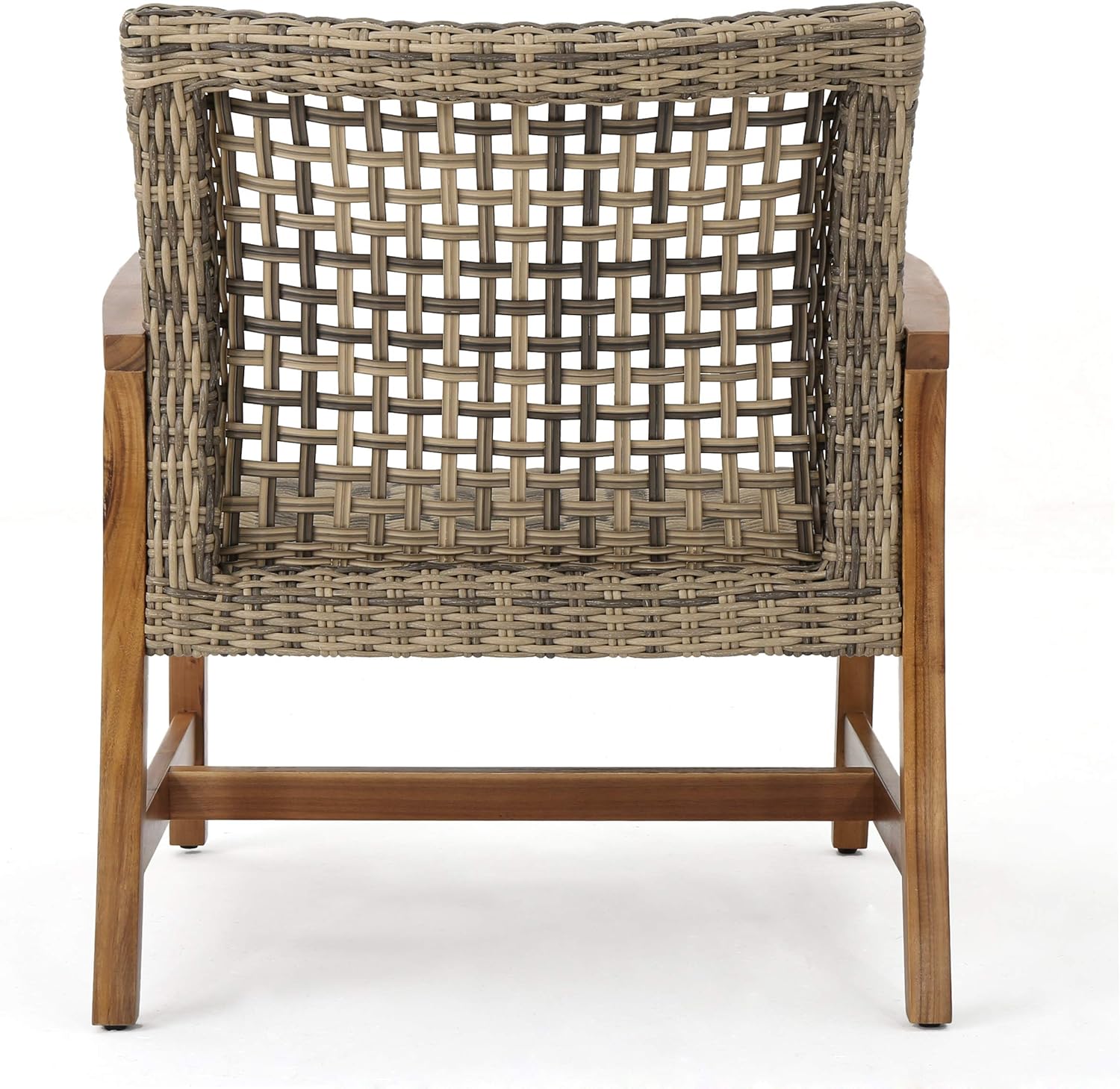 Christopher Knight Home Hampton Outdoor Mid-Century Wicker Club Chairs with Acacia Wood Frame, 2-Pcs Set, Natural Stained / Grey - Image 6