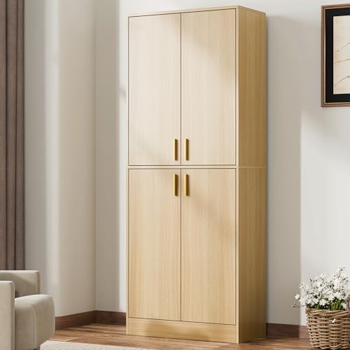 Cozy Castle Kitchen Pantry Cabinet, 71 Tall Wood Storage Cabinet with Doors and Shelves 4 Doors Freestanding Cupboard Utility Hutch for Dining Room Living Room Bathroom Furniture, Gray - Image 6