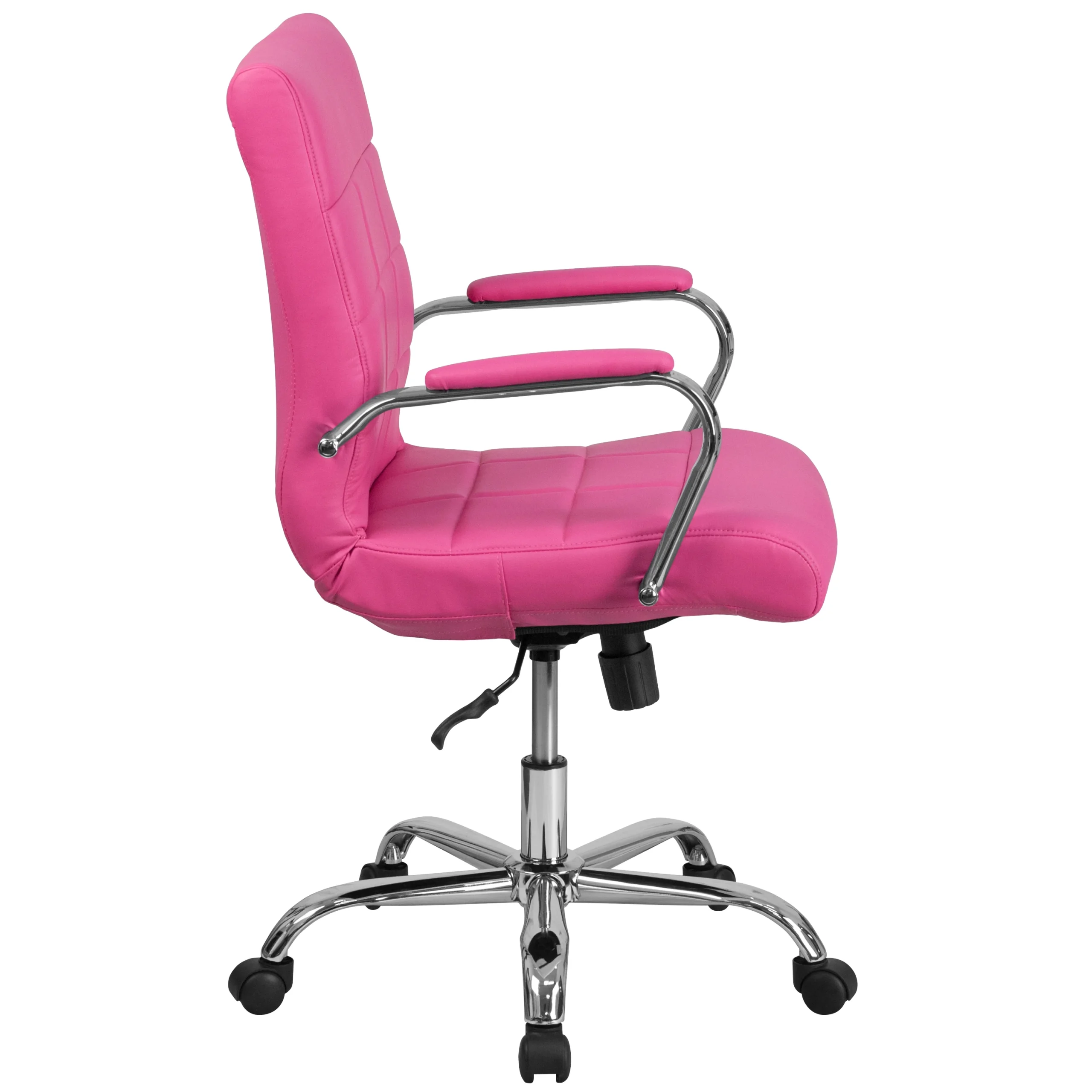 Emma + Oliver Mid-Back Pink Vinyl Executive Swivel Office Chair with Chrome Base and Arms - Image 11