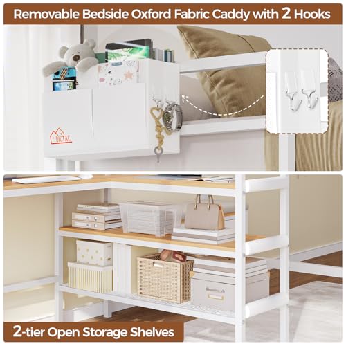 DICTAC Twin Loft Bed with L-Shaped Desk,Storage Shelves and Charging Station Metal Loft Bed Twin Size with LED Lights,Coat Rack with Drawers and Stair,Top Bunk with Safety Guardrail for Teen,Black - Image 17