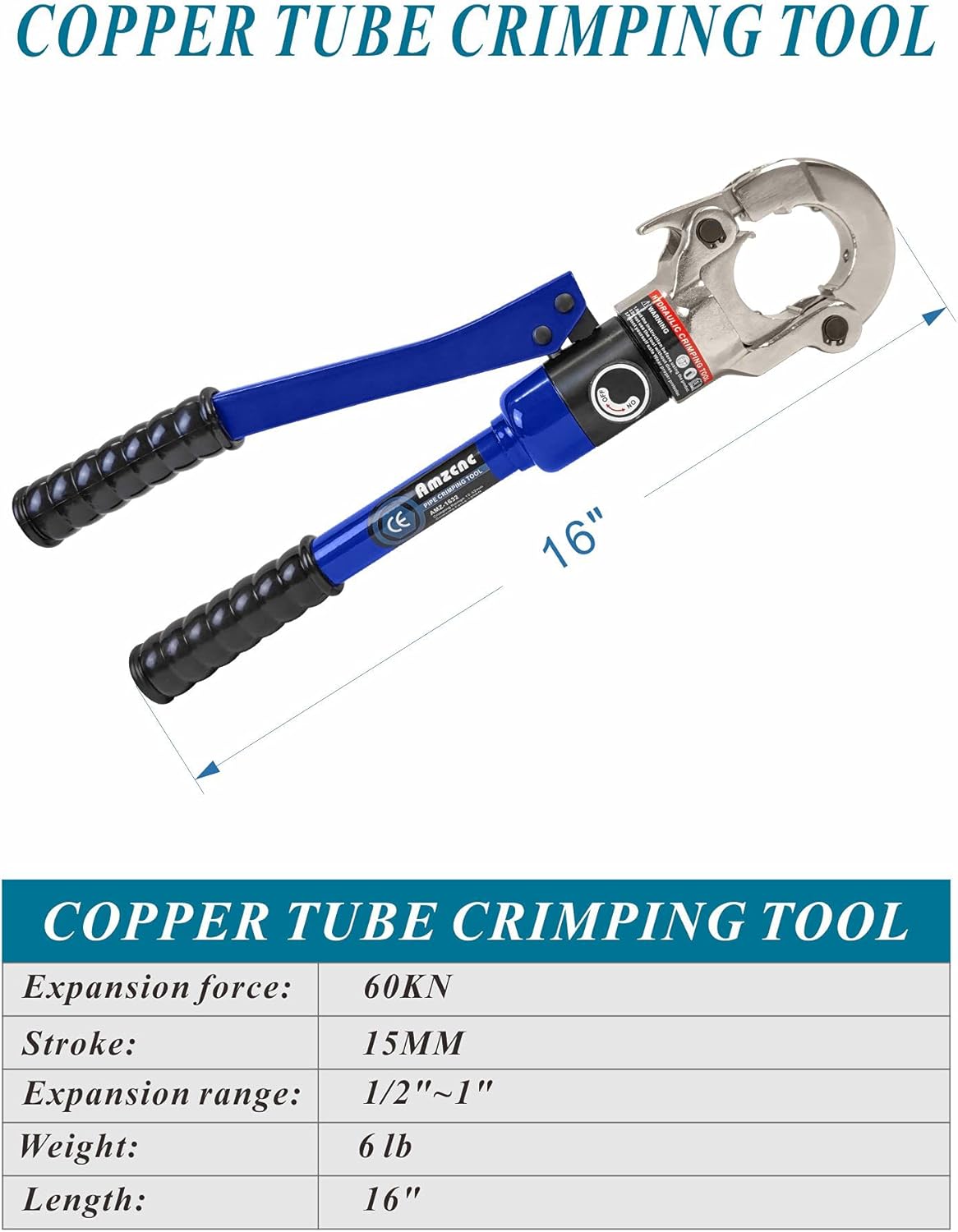 AMZCNC Copper Tube Fittings Hydraulic Pipe Crimping Tool with 1/2,3/4 and 1 Jaw Copper Pipe Propress Crimper Pressing Pliers - Image 5