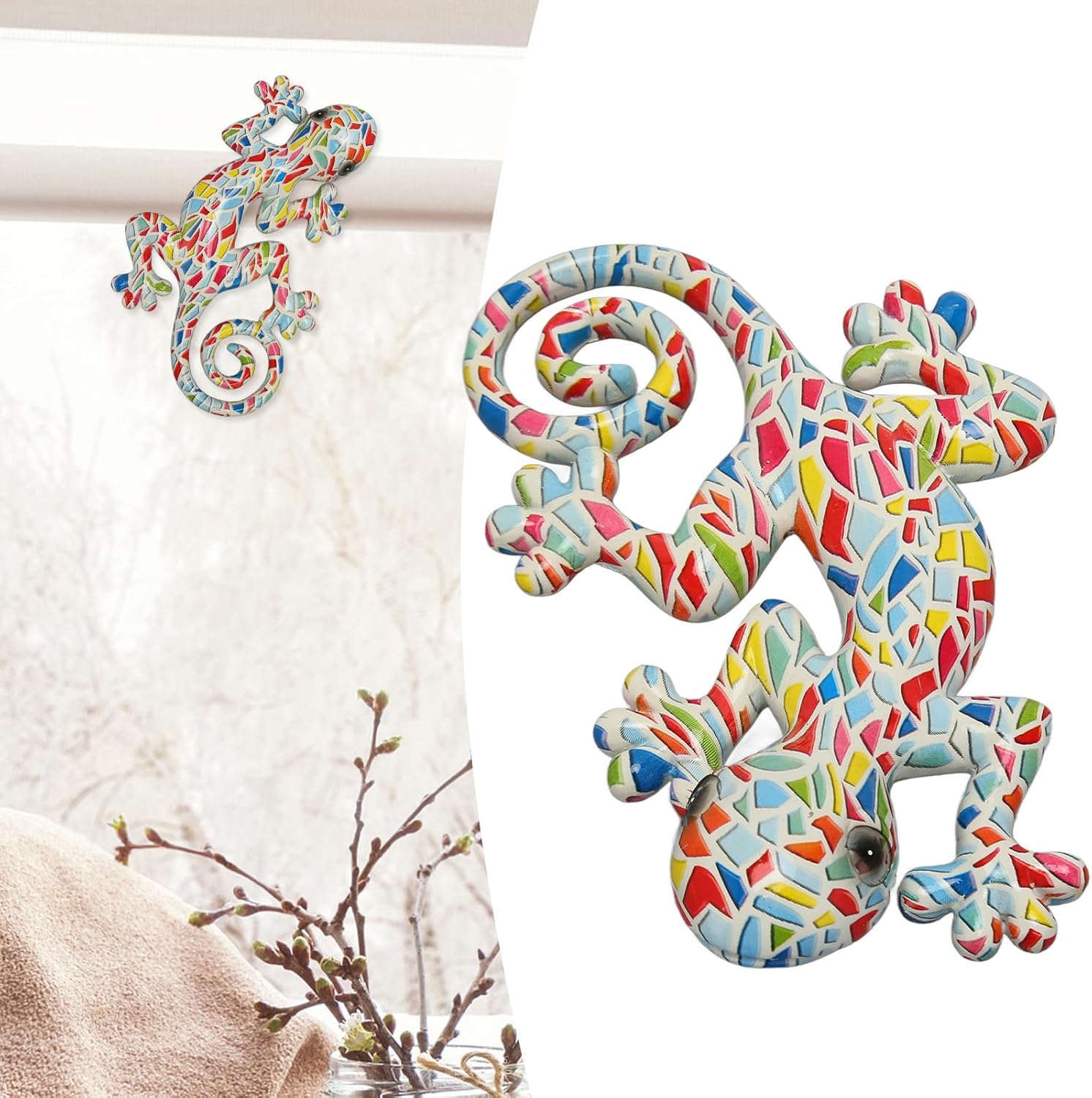 Lizard Wall Art Statue,Resin Gecko Wall Art Figurine Mexican Outdoor Reptile Wall Decor Lizard Wall Sculptures Statues for Farmhouse Porch Patio Lawn Fence (LM9001A-1) - Image 6