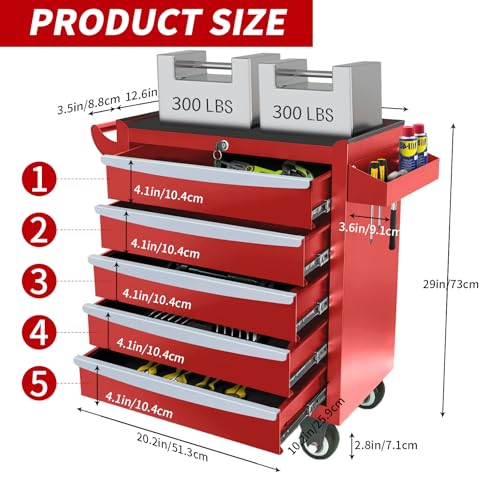 Rolling Tool Chest, Metal Tool Box with 5 Drawers, Lockable Garage Storage Cabinets Sliding Tool Drawer Cart on Wheels Toolbox Organization Workbench for Workshop Warehouse Repair Shop - Image 24
