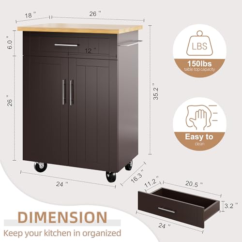 Shintenchi Kitchen Island Cart with Storage,Rolling Side Table on Wheels with Large Worktop, Cabinet,Towel Rack and Drawers for Kitchen,Dinning Room, White - Image 27