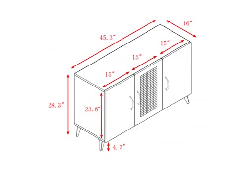 Spacious 45 Sideboard Buffet Cabinet with Rattan Mesh Doors, Durable Melamine and Carbon Steel Kitchen Storage Cabinet, Elegant Engineering Wood Frame, Versatile for Dining Room, Bedroom - Image 2