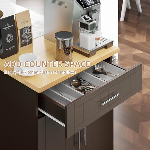 Shintenchi Kitchen Island Cart with Storage,Rolling Side Table on Wheels with Large Worktop, Cabinet,Towel Rack and Drawers for Kitchen,Dinning Room, White - Image 25