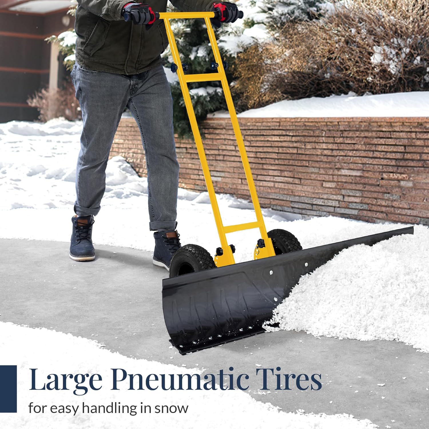 Best Choice Products 36in Galvanized Blade Heavy-Duty 2-Wheel Snow Pusher Hand Plow for Snow Removal w/Wheels, Adjustable Handle, Blade Angle – Black - Image 15