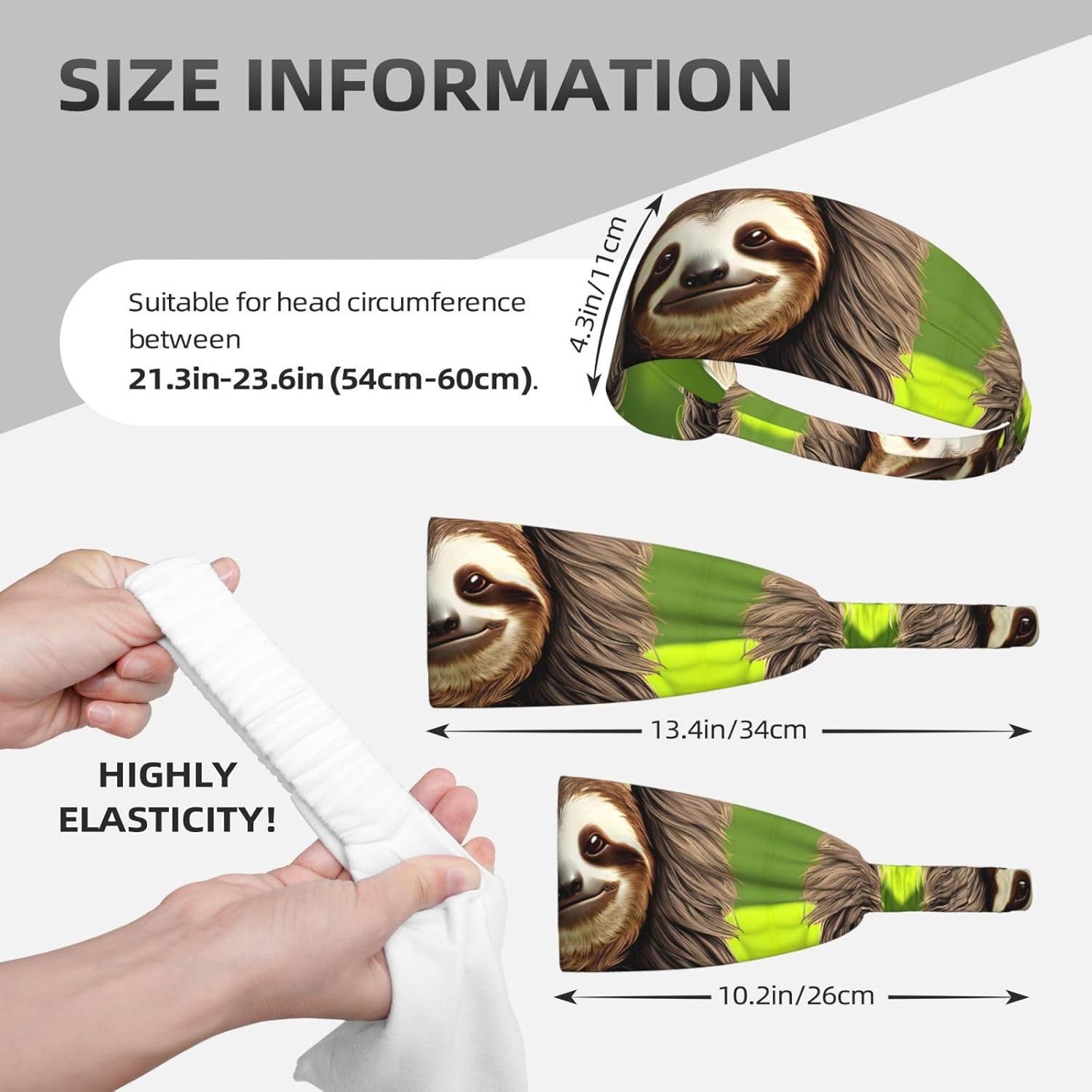Elastic Exercise Headband for Men & Women Moisture Wicking Athletic for Running, Gym, Working Out Cute Sloth Pattern - Image 4