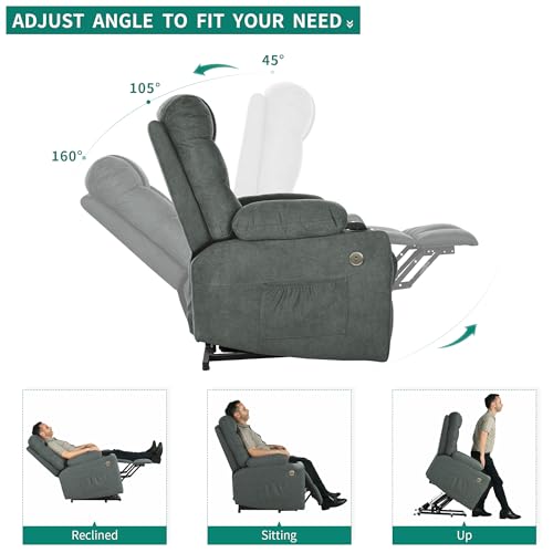 YITAHOME Power Lift Recliner Chair, Modern Fabric Recliner Chair with Massage and Heat, Spacious Seat, USB Ports, Cup Holders, Remote Control, Suitable for Living Room Dark Grey2 - Image 4