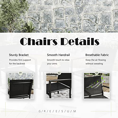 Greesum 4 Pieces Patio Furniture Set, Outdoor Conversation Sets for Patio, Lawn, Garden, Poolside with A Glass Coffee Table, Black - Image 11