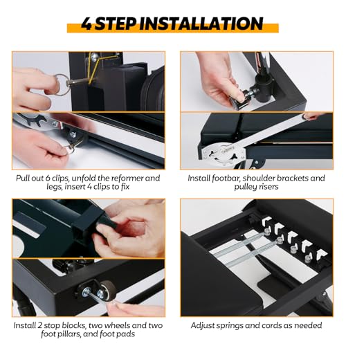 Foldable Pilates Reformer for Home Use, Portable Pilates Machine Reformer with Adjustable Resistance, Springs and Cords, Compact, Lightweight, Perfect for Home Gym, Maximum Load 400 LBS - Image 6