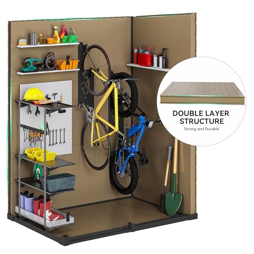 DWVO 5x3ft Resin Outdoor Storage Shed with Floor, Waterproof Lockable Storage Shed with Window, Plastic Outside Tool Storage for Garden, Backyard, Patio, Lawn, Gray - Image 7