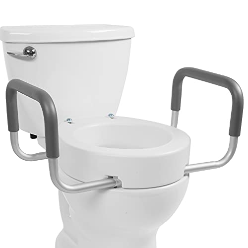 Vive Toilet Seat Risers for Seniors (Raised with Handles) Grab Bar Seat for Seniors – Options for Elongated & Standard Bowls – Elderly Handicap Medical Hip Replacement Surgery Lift, Easy Clean, White