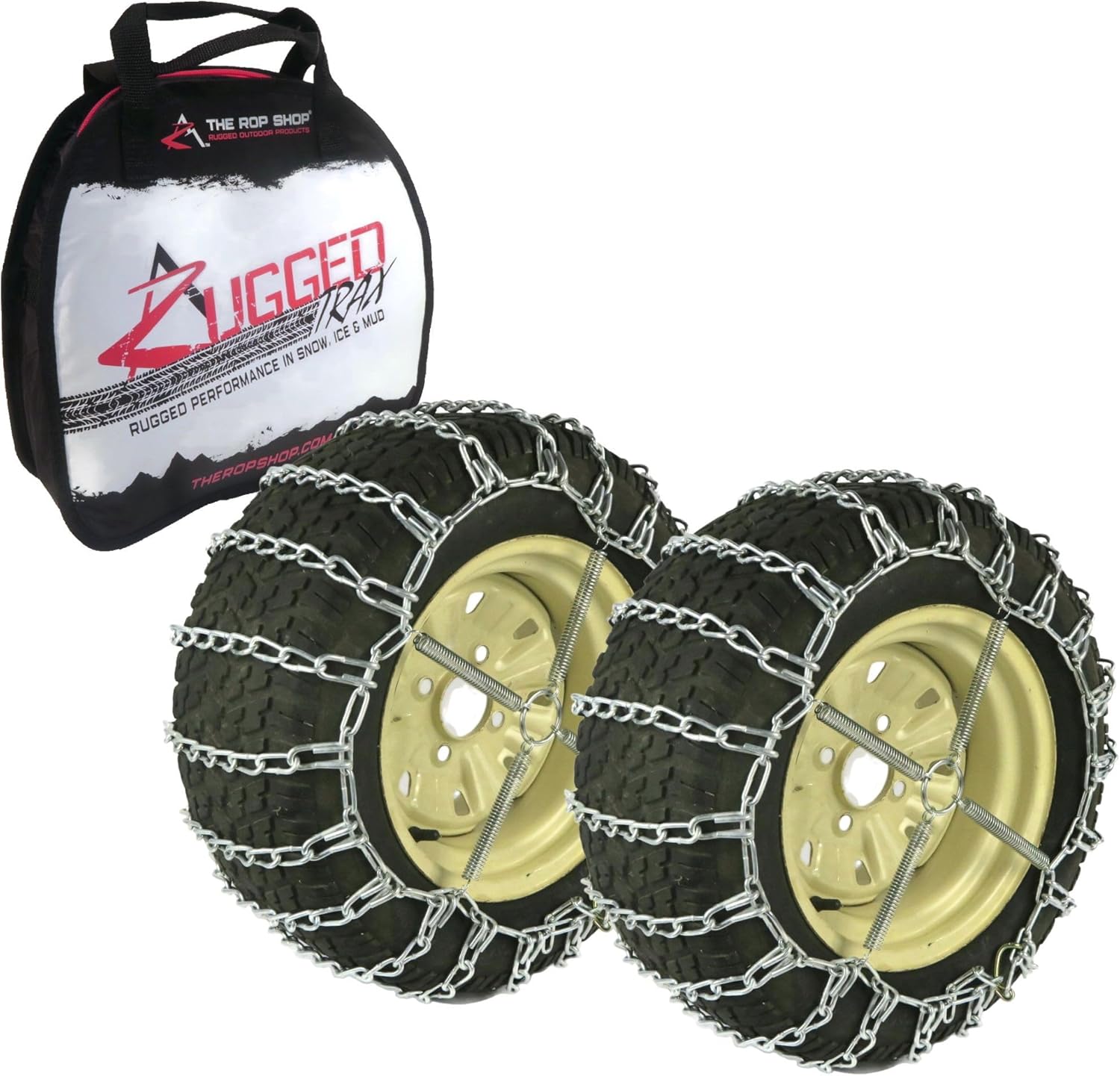 The ROP Shop Pair of 2 Link Tire Chains & Tensioners 23×10.5×12 for Snow Blowers, Lawn & Garden Tractors, Mowers & Riders, UTV, ATV, 4-Wheelers, Utility Vehicles