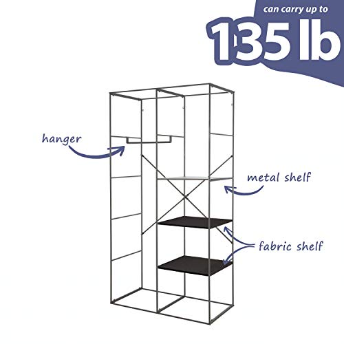 Ambesonne Sketchy Portable Fabric Wardrobe, Big Hot Air Balloon in The Sky Vintage Style Travel and Transportation Theme Art, Clothing Organizer and Storage Closet with Shelves, 42.5, Black White - Image 4