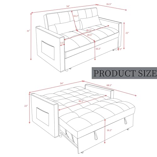 3 in 1 Sleeper Sofa Bed, Futon Sofa Bed for Living Room with Side Pocket, Black Sleepers Sofa Couch with Pullout Bed, Convertible Love Seat Sleepers Bed for Living Room, Bedroom, Small Space - Image 60