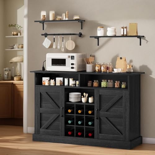 YITAHOME Buffet Cabinet, 47 Farmhouse Coffee Bar with Power Outlet, Floating Shelves, Multi-Functional Storage Sideboard Cabinet for Kitchen and Living Room (Rustic Brown) - Image 2
