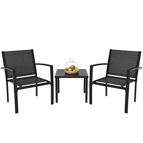 Greesum 4 Pieces Patio Furniture Set, Outdoor Conversation Sets for Patio, Lawn, Garden, Poolside with A Glass Coffee Table, Black - Image 10