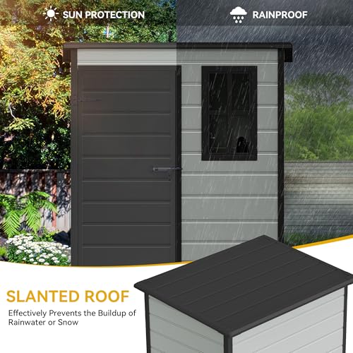 DWVO 5x3ft Resin Outdoor Storage Shed with Floor, Waterproof Lockable Storage Shed with Window, Plastic Outside Tool Storage for Garden, Backyard, Patio, Lawn, Gray - Image 15
