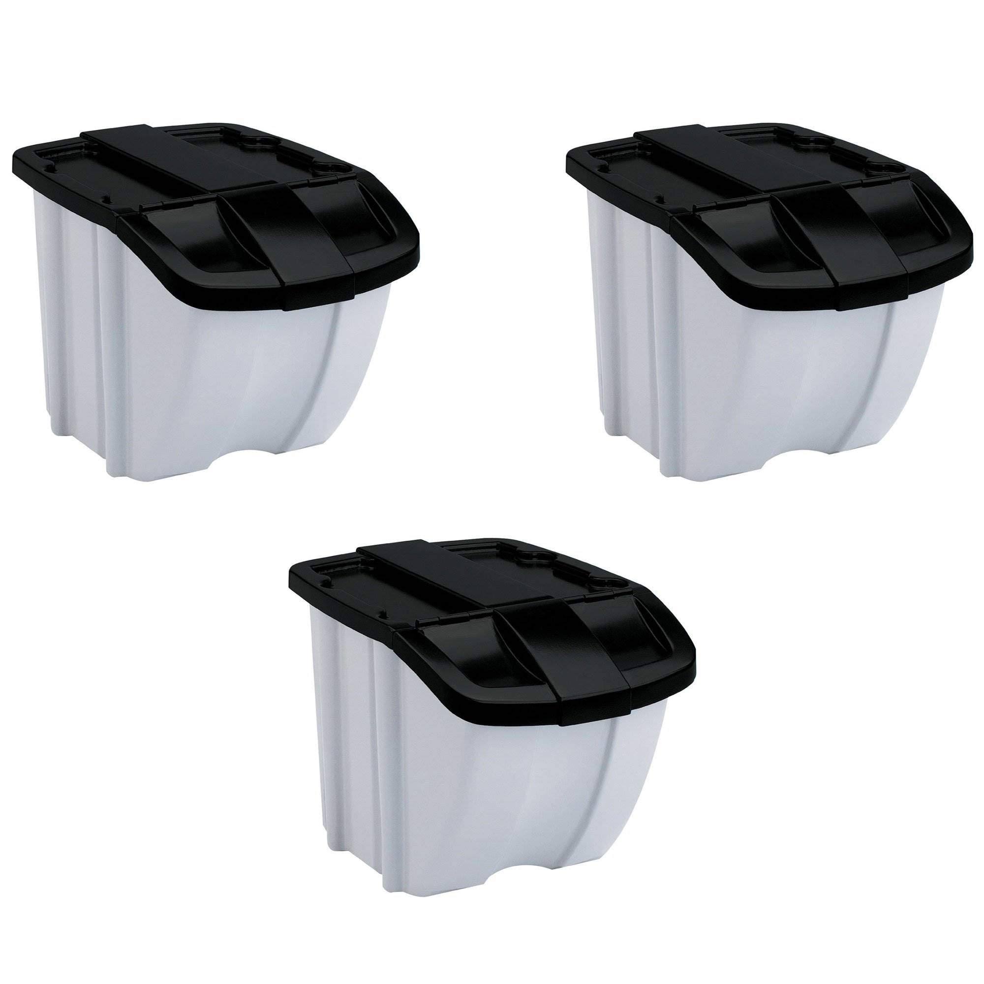 Suncast 18 Gallon Indoor or Outdoor Stacking Recycle Storage Bin, Gray (3 Pack)