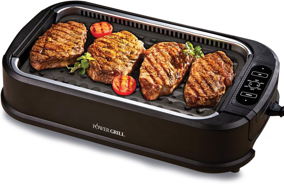 Power XL Smokeless Electric Indoor Removable Grill and Griddle Plates, Nonstick Cooking Surfaces, Glass Lid, 1500 Watt, 21X 15.4X 8.1, black - Image 2