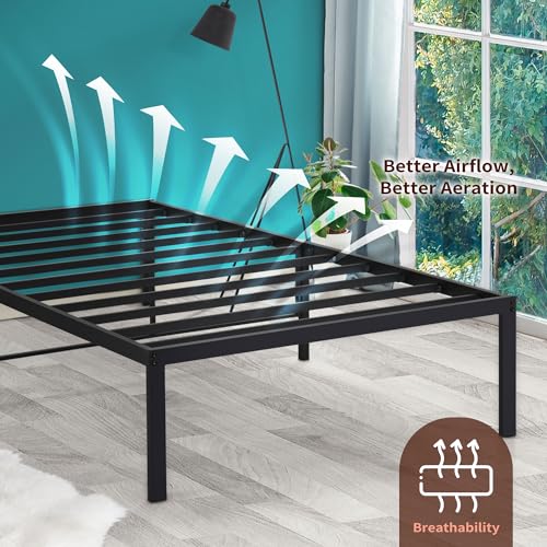 PrimaSleep 18 Inch Tall Heavy Duty Steel Slat Bed Frame/Anti-Slip Support/Easy Assembly Mattress Foundation/No Noise/No Box Spring Needed/Full/Black - Image 28